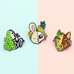 Half Skeleton Animal Brooch Novelty Design