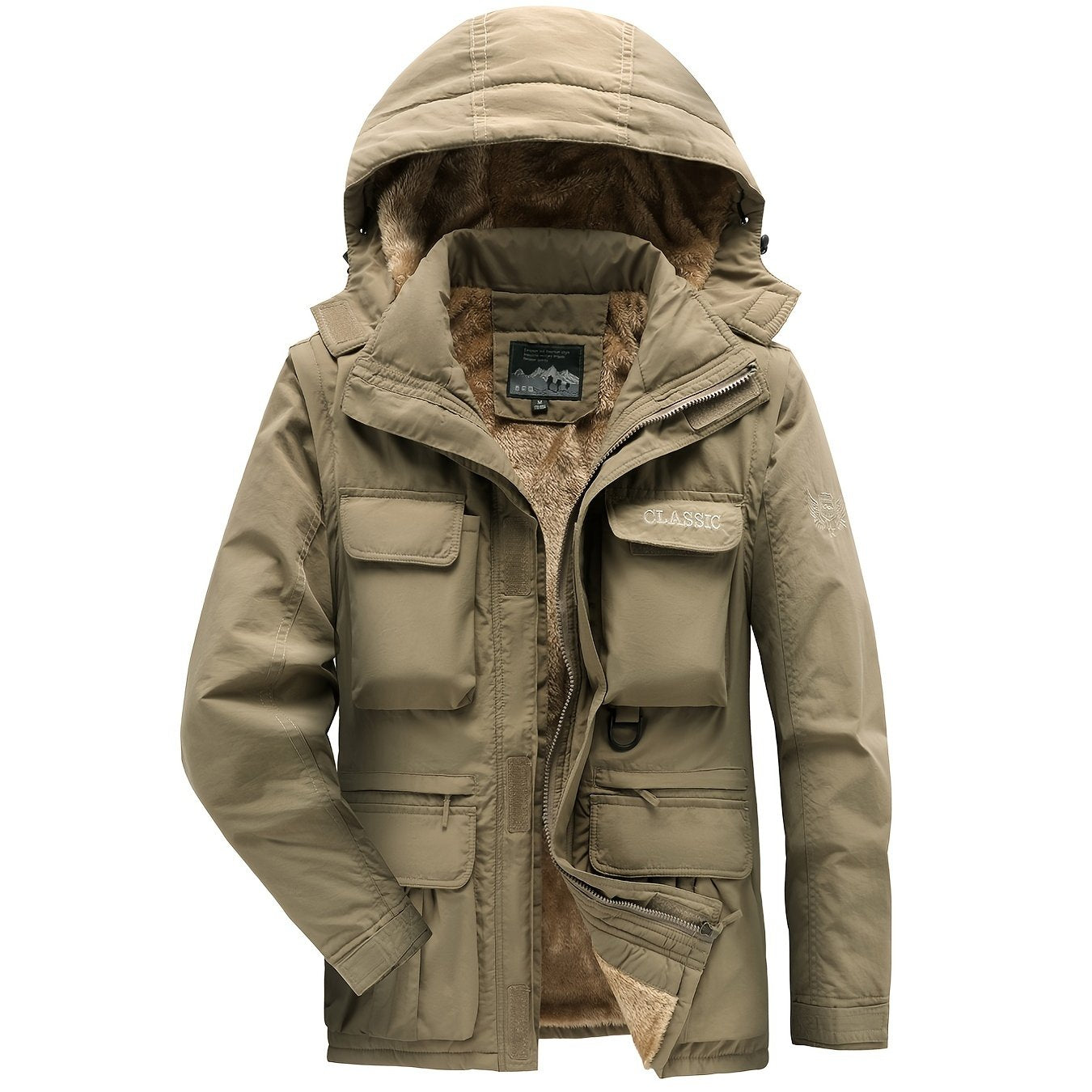 Men's Cargo Jacket Warm Coats Fleece Lined Military Jackets Cotton