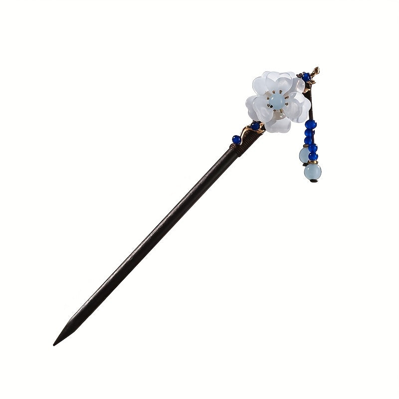Ancient Style Flower Petal Hairpin Chinese Wooden Hair Stick Ponytail Holder