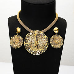 18K Plated Alloy Pendant Necklace & Earrings Set for Wedding