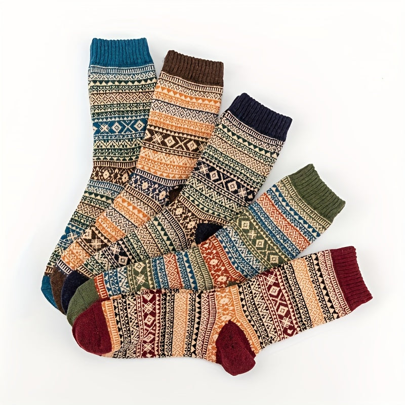 5 Pairs Geometric Pattern Colorblock Mid Tube Socks Women's Stockings