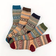 5 Pairs Geometric Pattern Colorblock Mid Tube Socks Women's Stockings