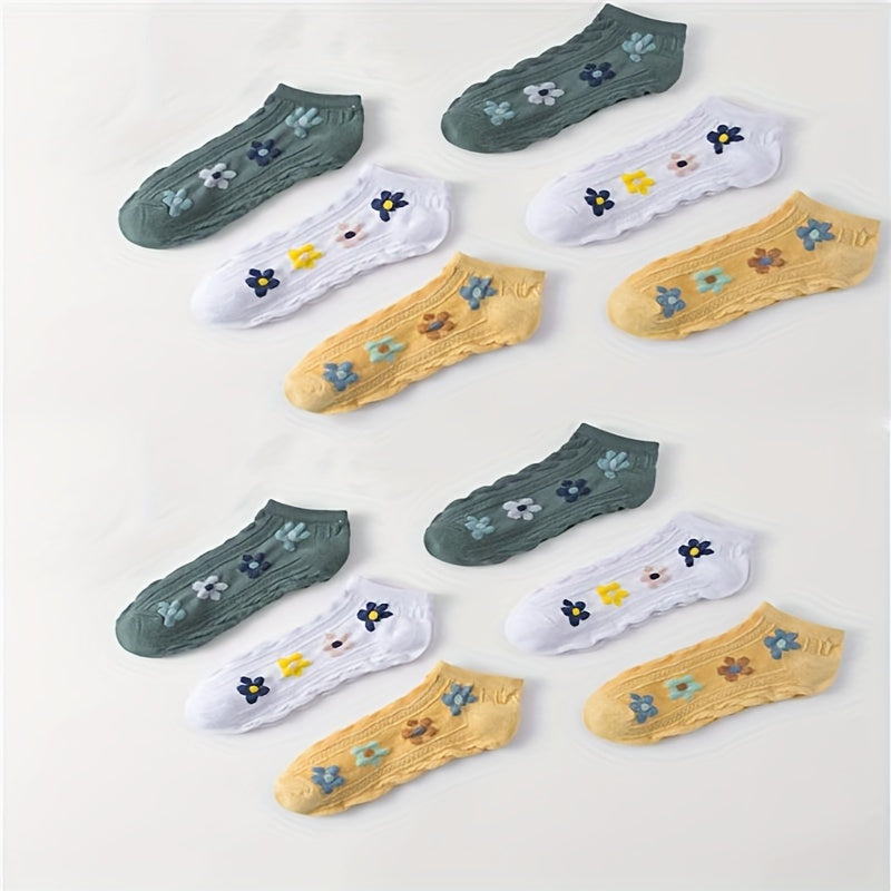 12 Pairs Floral Print Socks Low Cut Ankle Women's Stockings