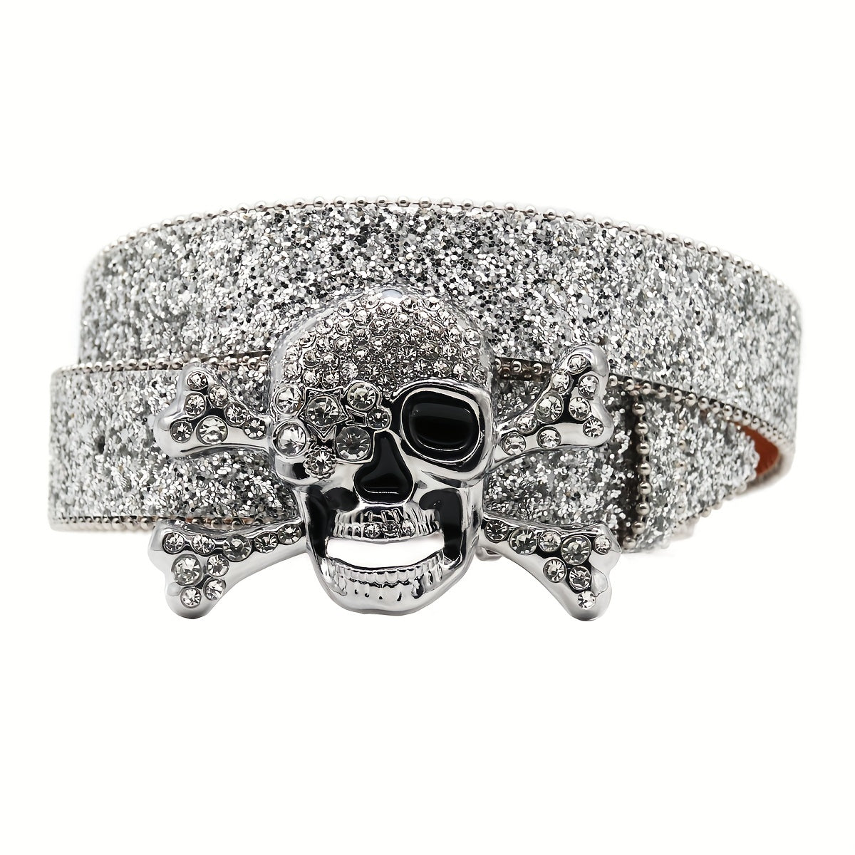 Men's Skull Rhinestone Belt Riveted Alloy Pin Buckle Belt