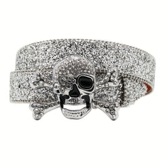 Men's Skull Rhinestone Belt Riveted Alloy Pin Buckle Belt
