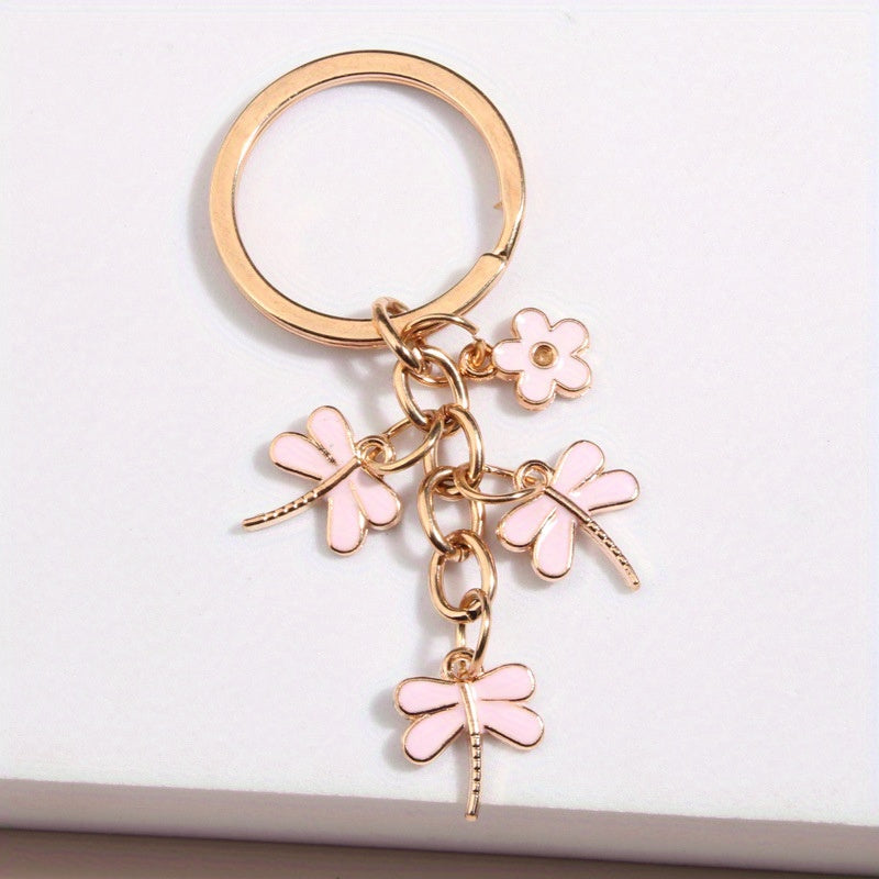Dragon & Flower Keychain Metal Key Ring Handbag Car Charm Phone Pendant Gift