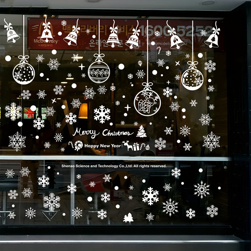 6pcs Christmas Glass Window Stickers Snowflake Bells Holiday Decor