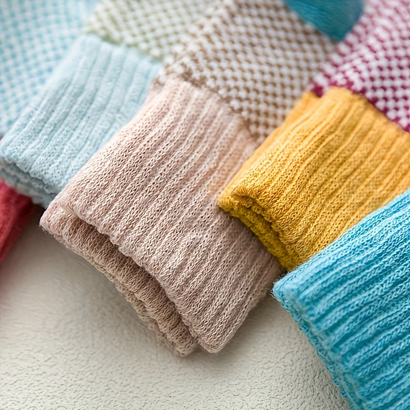 5 Pairs Colorblock Crew Socks Soft Mid Tube Women's Stockings