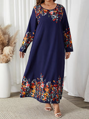 Floral Print Long Sleeve Abaya Dress