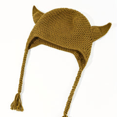 Devil Ears Knitted Beanie with Braid - Unisex