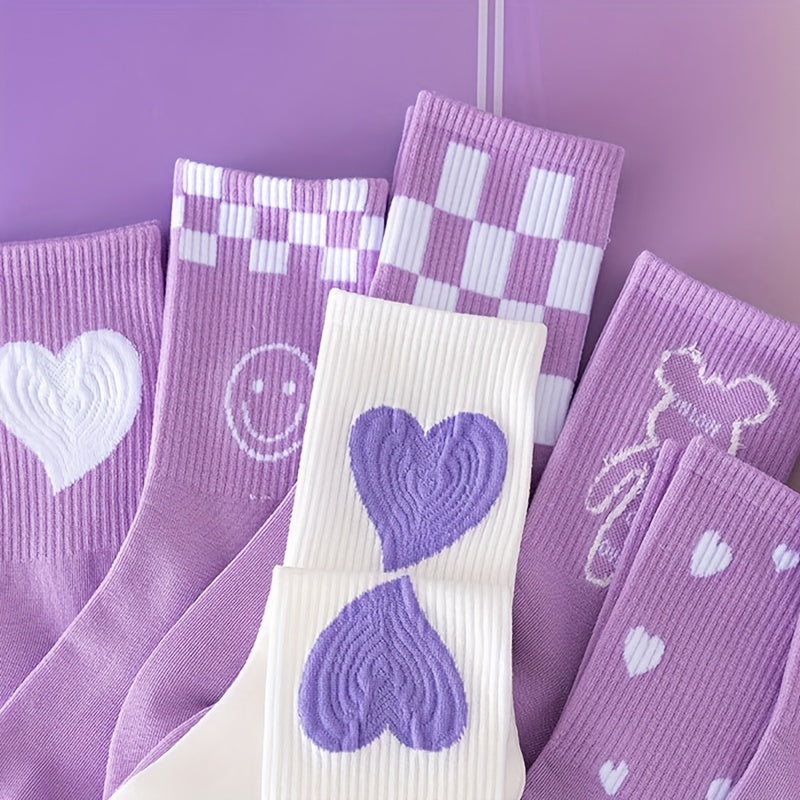8 Pairs Letter & Heart Print Socks Women's Mid Tube Stockings