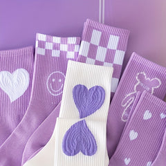 8 Pairs Letter & Heart Print Socks Women's Mid Tube Stockings