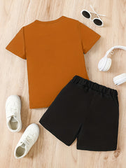 2 Boys Little Pattern T Shirts & Shorts Set Kids Summer Clothes