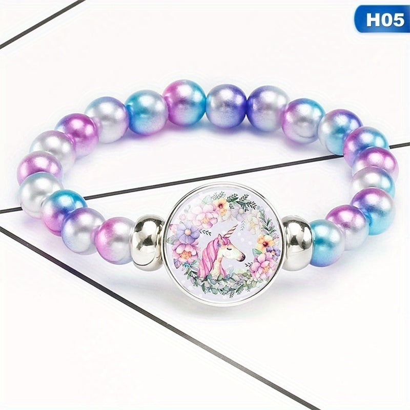 12 Rainbow Unicorn Glass Beads Bracelets for Girls Party