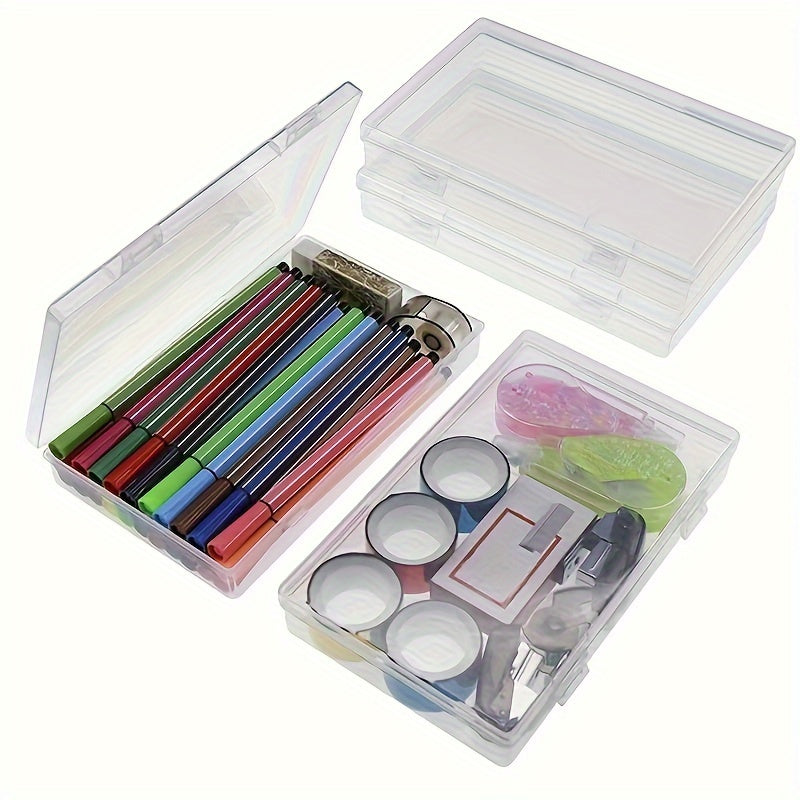 4pcs Transparent Stationery Box Rectangular Plastic Clear Tool Parts Small Box