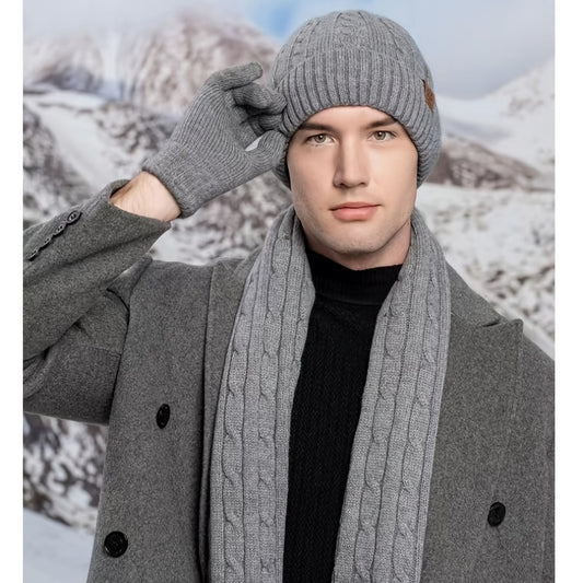 Alpaca Fleece Knitted Hat Scarf Gloves Set for Men Women