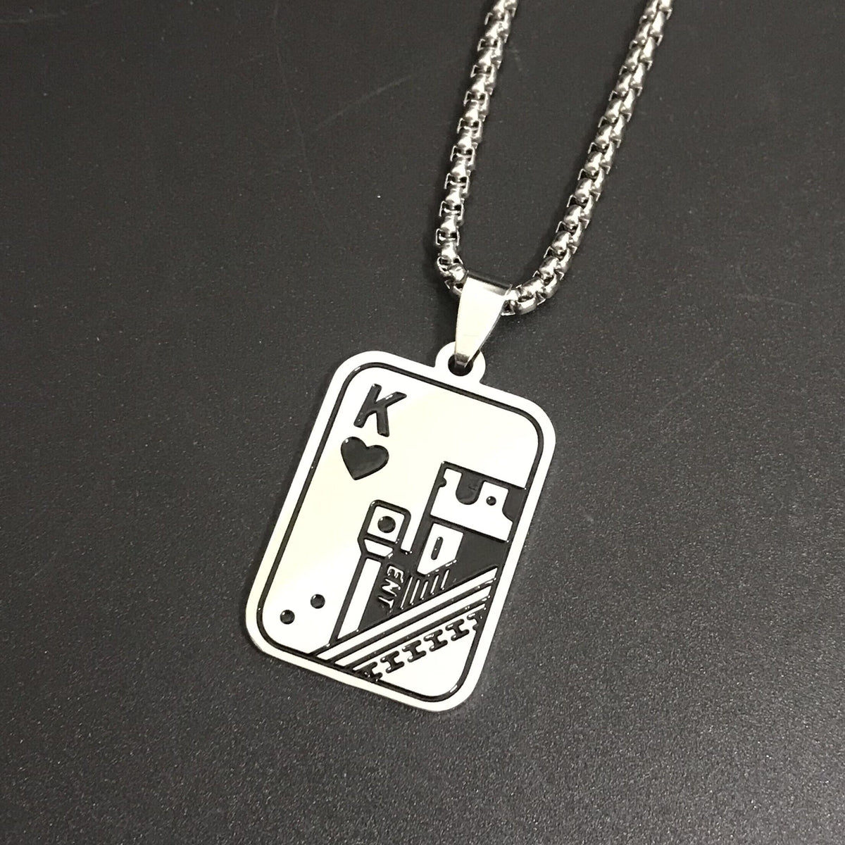 Boys Poker Pendant Necklace Stainless Steel Hip Hop Style