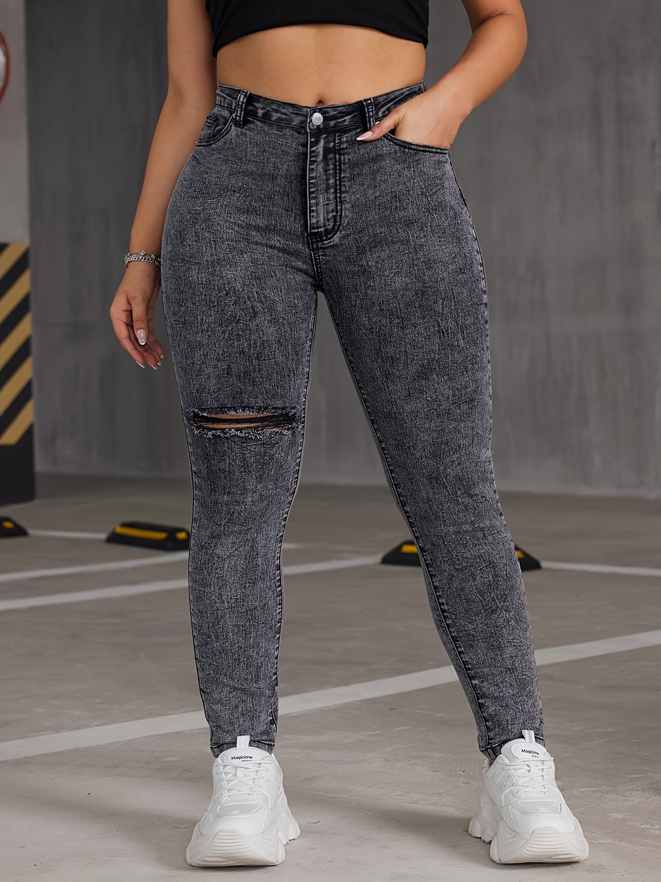  Button Up Skinny Jeans Women's Casual Stretch Jeans
