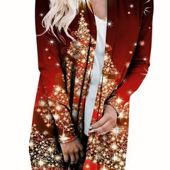  Christmas Cardigan Women's Tree Print Open Front Cardigan