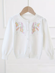Girls' Floral Embroidered Knit Sweater Cardigan
