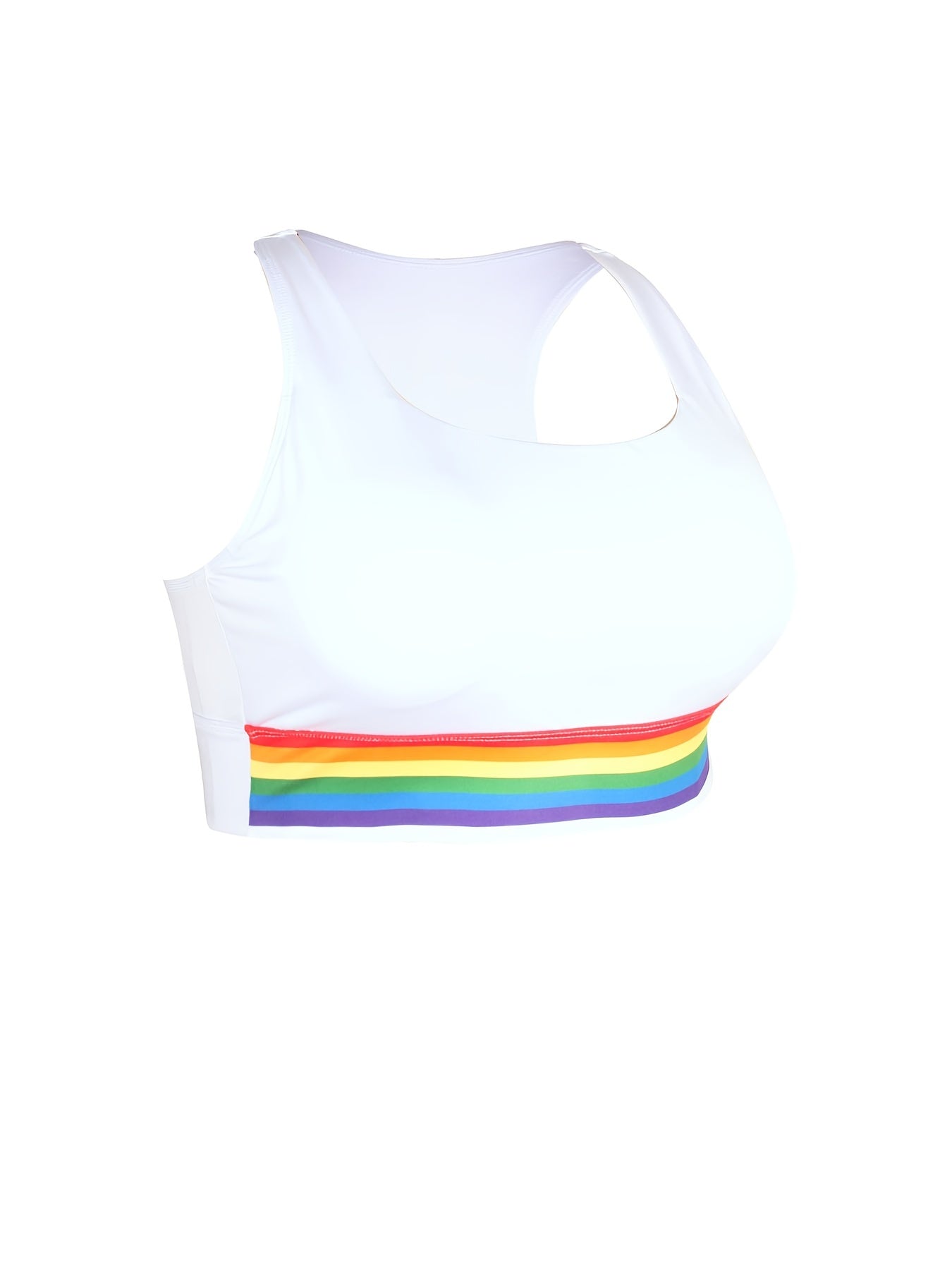  Rainbow Striped Sports Bra Racer Back Fitness Running Bra