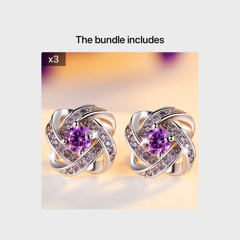 2pcs Pair Men's Earrings Clover & Purple Faux Diamond