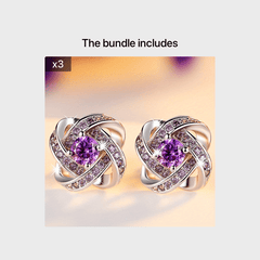2pcs Pair Men's Earrings Clover & Purple Faux Diamond