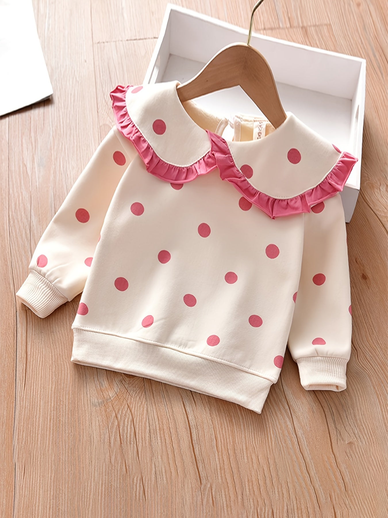 Girls Ruffled Sweatshirt with Polka Dot Print