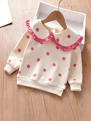 Girls Ruffled Sweatshirt with Polka Dot Print