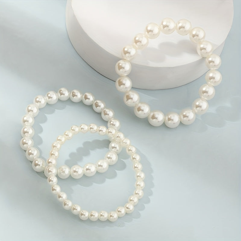 3pcs Girls Faux Pearl Beaded Bracelet Birthday Gift