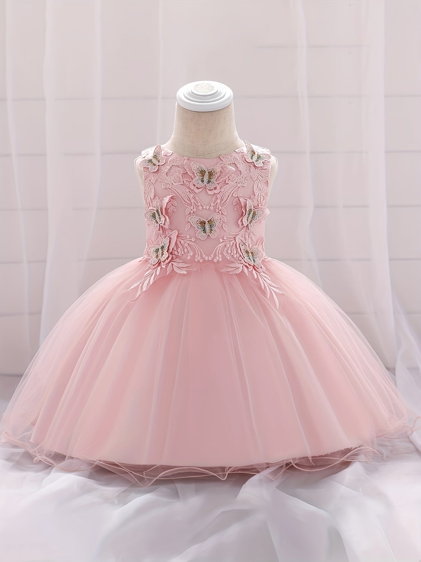 Girls Butterfly Embroidery Princess Dress Baby Birthday Party Dress