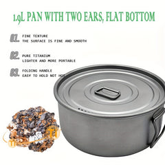 9L Titanium Pot with Foldable Handle & Lid for Camping - Outdoor Tableware