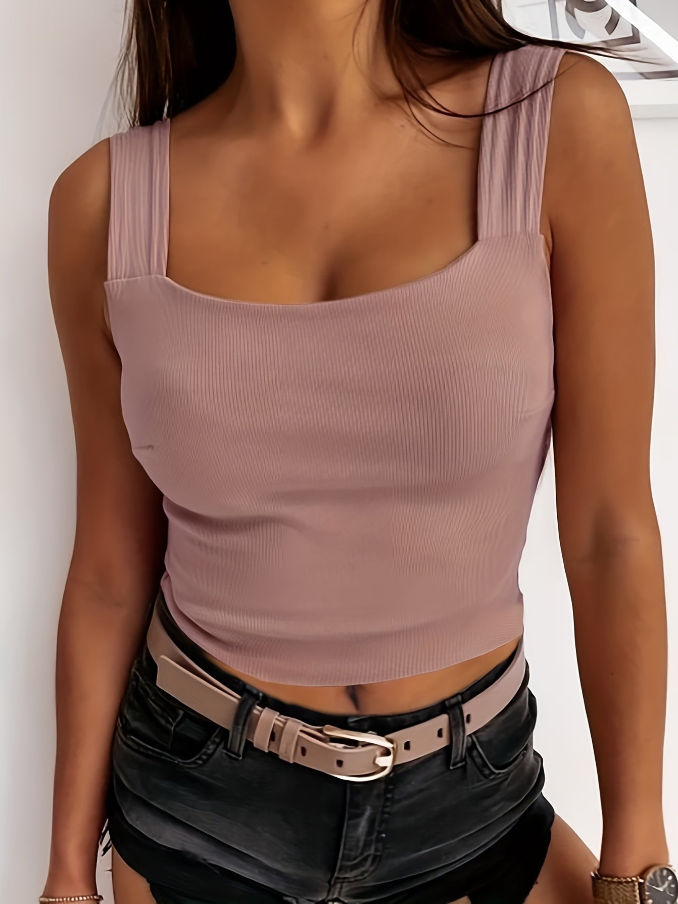 Solid Square Neck Tank Top Sleeveless Casual Spring Summer Women's Top