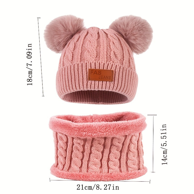 Toddler Winter Pompom Knit Cap Mittens Neck Warmer Set