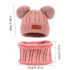 Toddler Winter Pompom Knit Cap Mittens Neck Warmer Set
