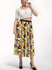  Women's Floral Print High Waist A line Skirt