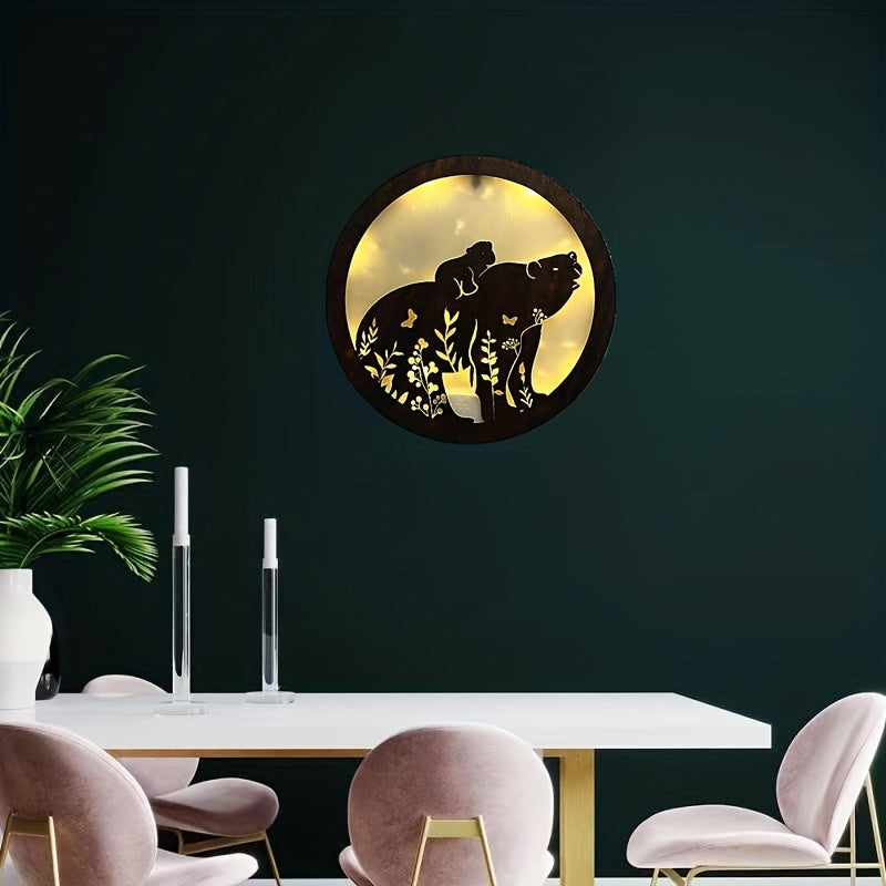 Kids Room LED Clock Lamp Retro Wooden Sign Wall Sticker Hanging Light