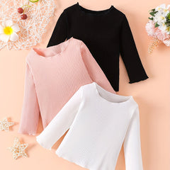 3pcs Girls Long Sleeve Ribbed Knit Ruffle Tops Blouse Sweater Set