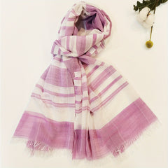 Striped Scarf Boho Double Shawl Frayed Edge Thin Breathable Head Wrap