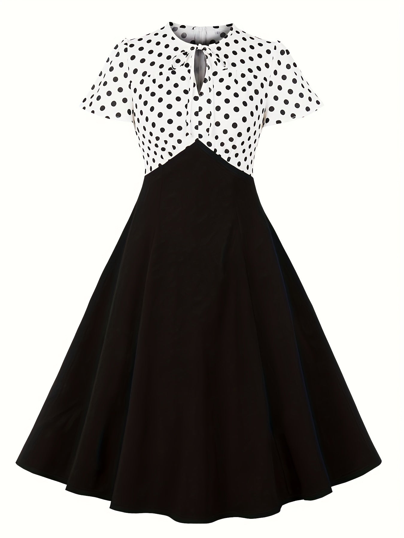  Retro Dress Women's Plus Colorblock Dot Print Short Sleeve