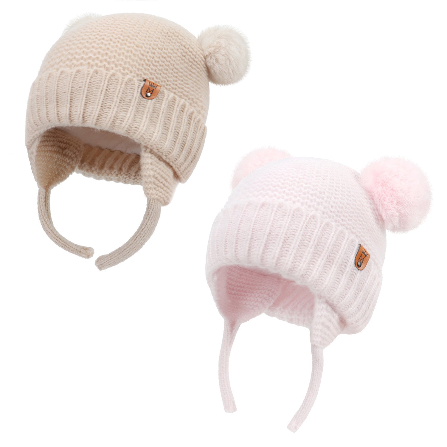 2pcs Baby Winter Beanie Hat Newborn Infant 100% Cotton Lining Warm Knitted Hat