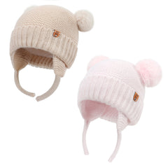 2pcs Baby Winter Beanie Hat Newborn Infant 100% Cotton Lining Warm Knitted Hat