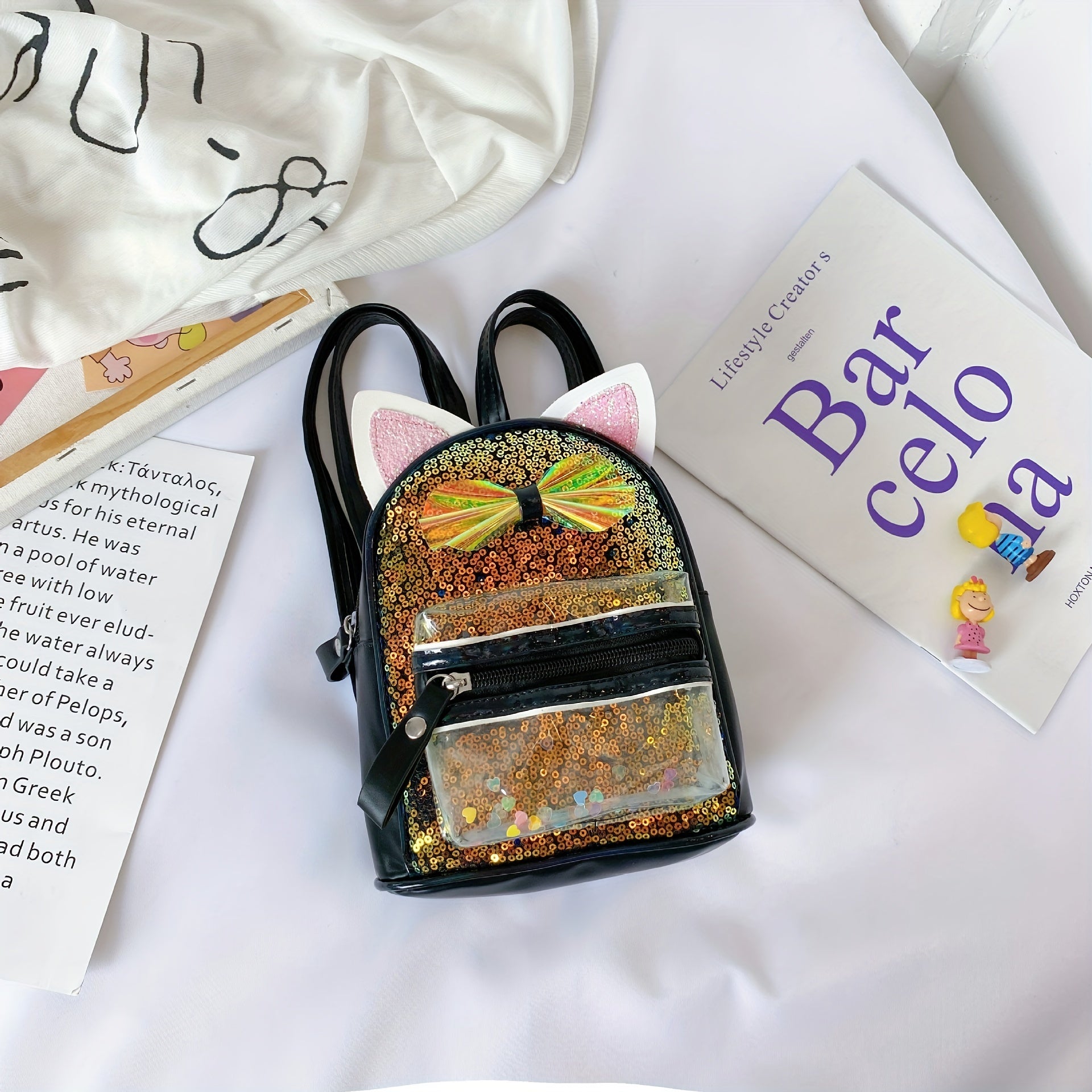 Kids Sequin Backpack Cartoon Design Kindergarten School Bag