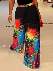 Women's Plus Splash Painting Print Wide Leg Trousers