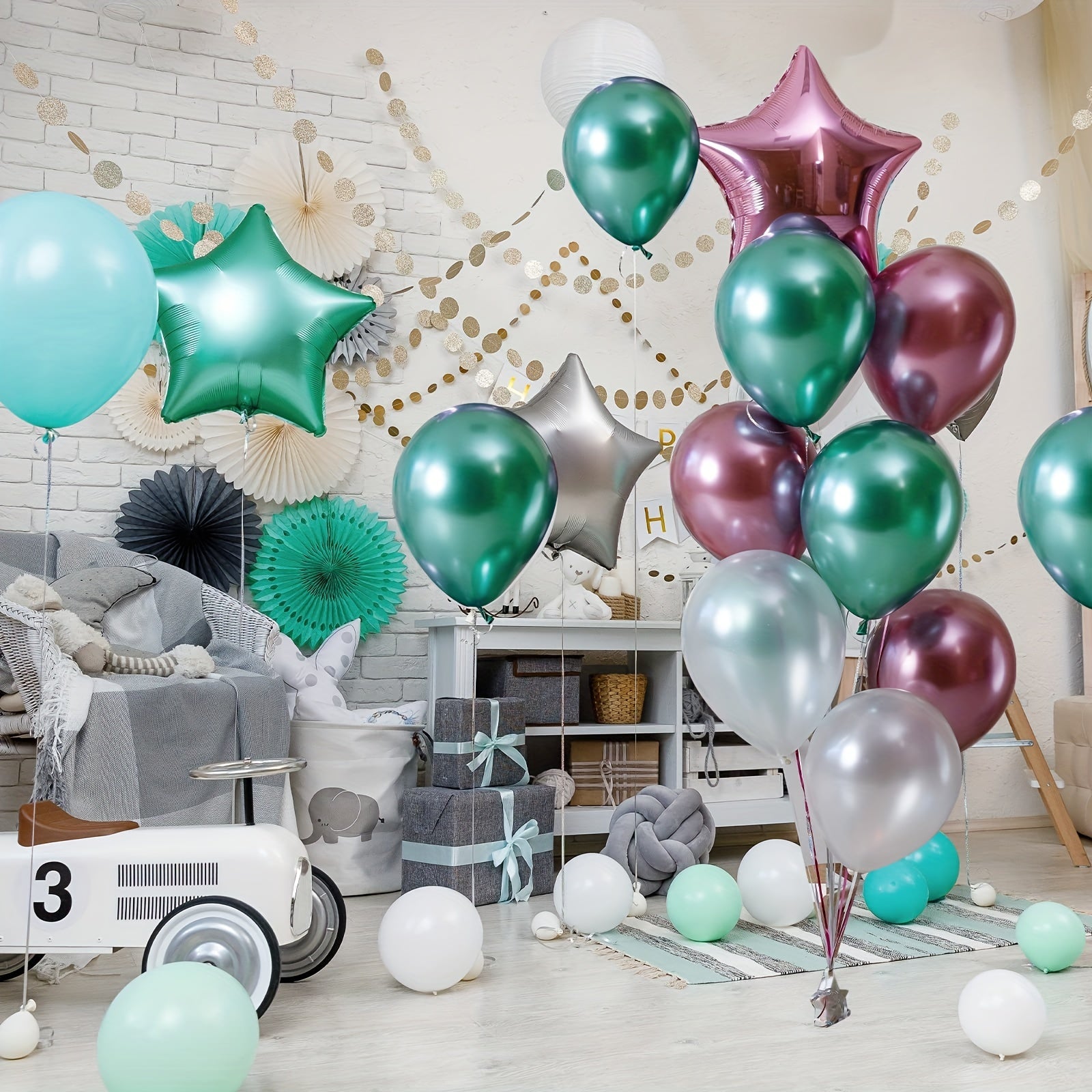 30pcs Metallic Green Balloons 10 Inch Teal Dark Green Latex Balloons