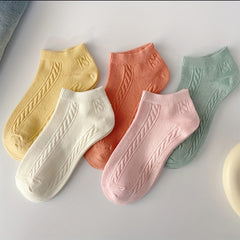 5 Pairs Textured Low Cut Ankle Socks Women's Stockings