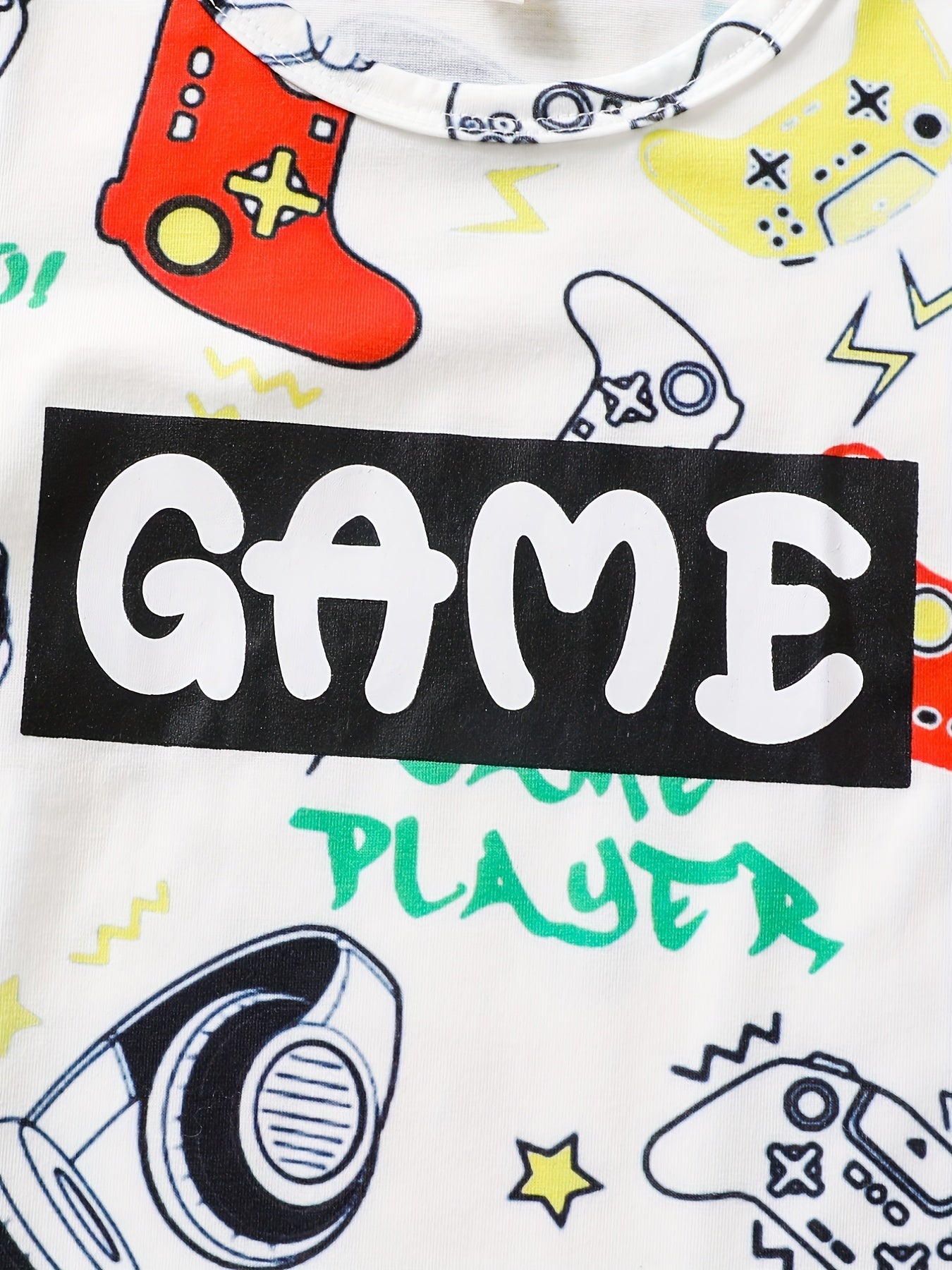 Boys Game Print Casual Outfit Round Neck T shirt & Shorts