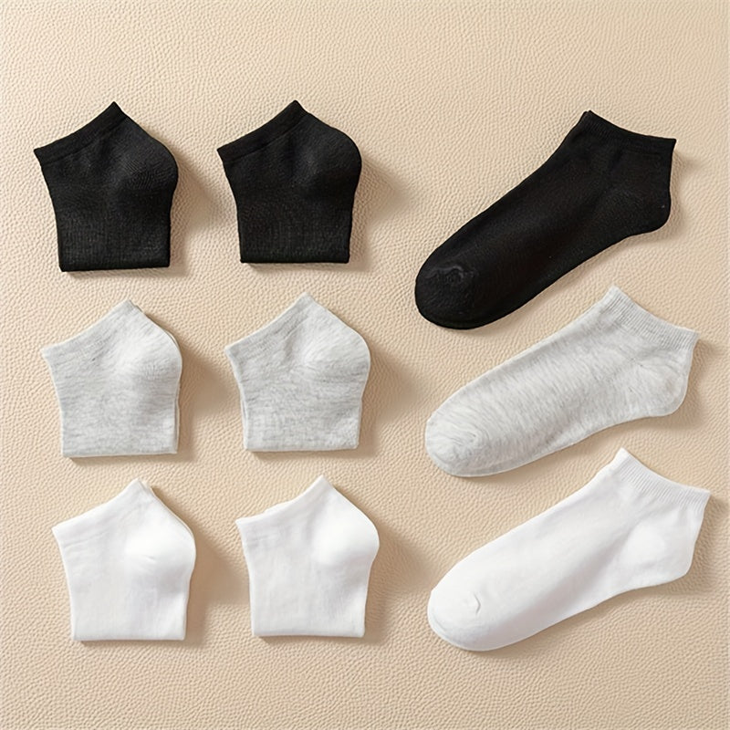 9 Pairs Solid Low Cut Ankle Socks Soft & Lightweight Women's Stockings
