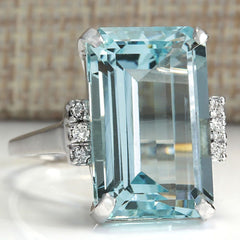 Men's Square Sea Zircon Ring