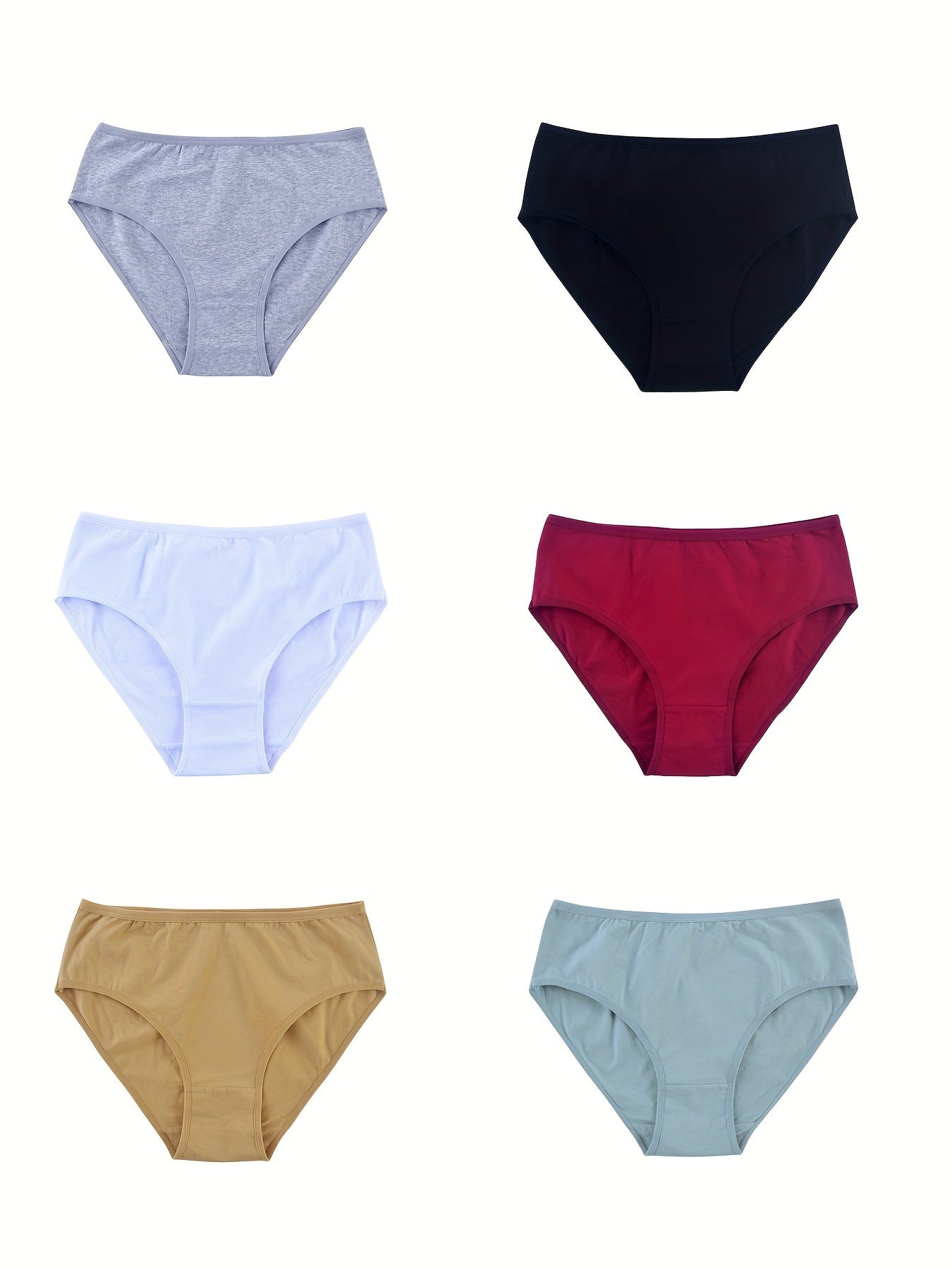 6pcs Comfy Solid Briefs Stretchy Intimates Panties